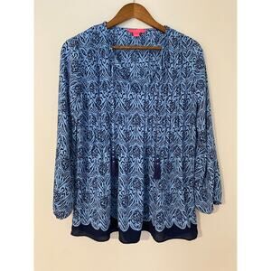 Lilly Pulitzer Marlina Tunic Bon Bon Blue Go Your Own Way Top Floral Long Sleeve